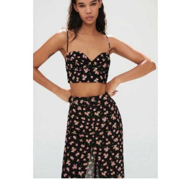 Zara set floral corset high waist belted skirt NWT - Picture 4 of 13